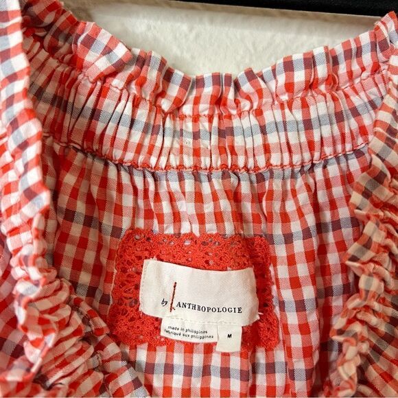 Anthropologie Gingham Off the Shoulder Seersucker Romper Size Medium - Picture 6 of 9
